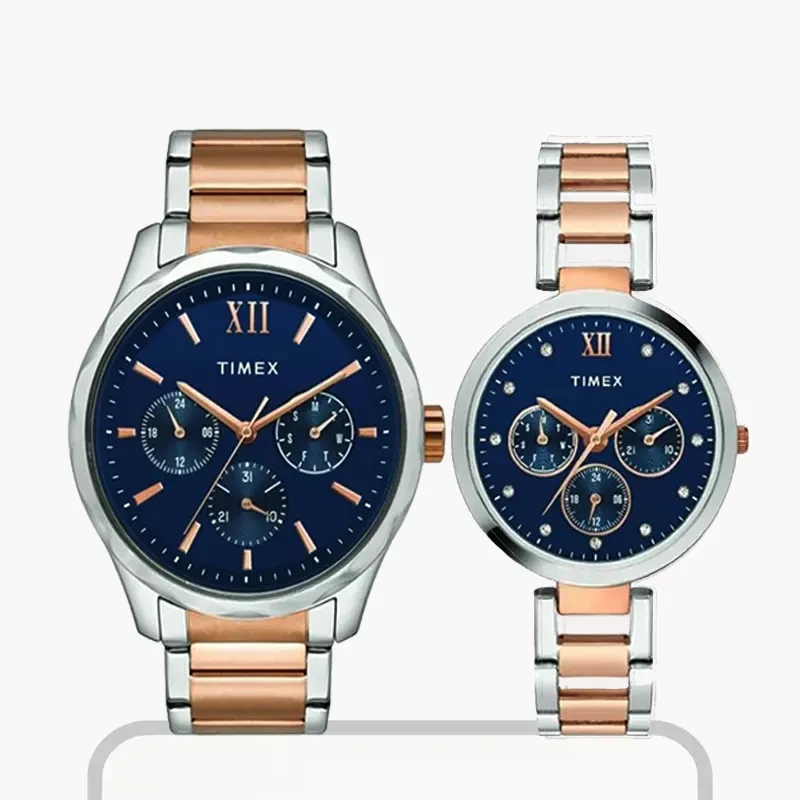 Timex Couple Pair Empera Multifunction Blue Dial Watch- TW00PR267